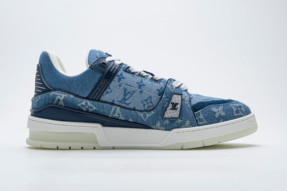 Louis Vuitton Men's LV Trainer Sneakers Monogram Empreinte Leather and  Monogram Denim Blue 2166834